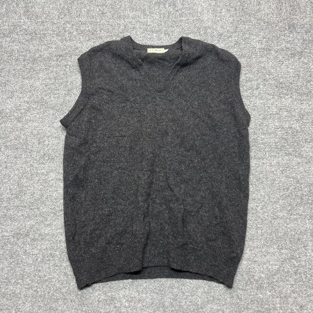 L.L.Bean Sweater Vest Mens Large Gray V Neck Knit Sleeveless Pullover Classic